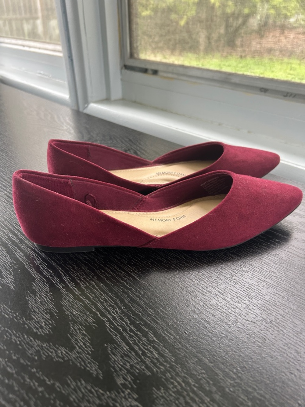 Time and Tru Burgundy Pointed Toe Memory Foam Flats